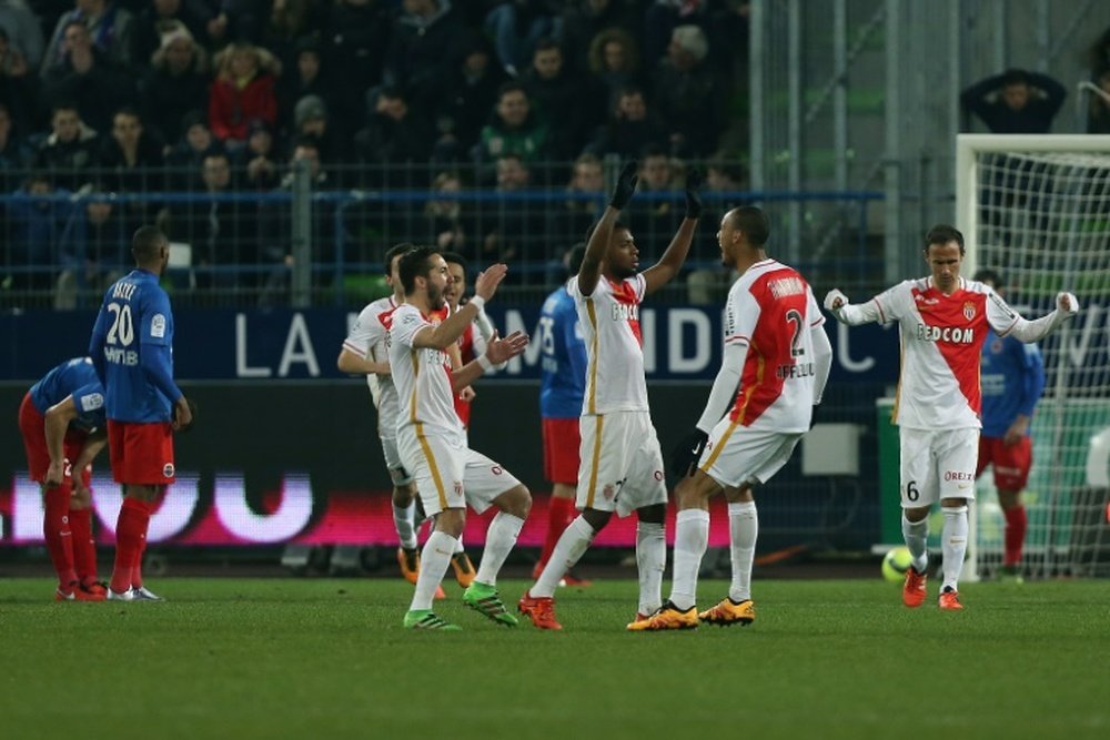 Le milieu Thomas Lemar (c) ouvre le score pour Monaco face à Caen au stade Michel-dOrnano, le 4 mars 2016