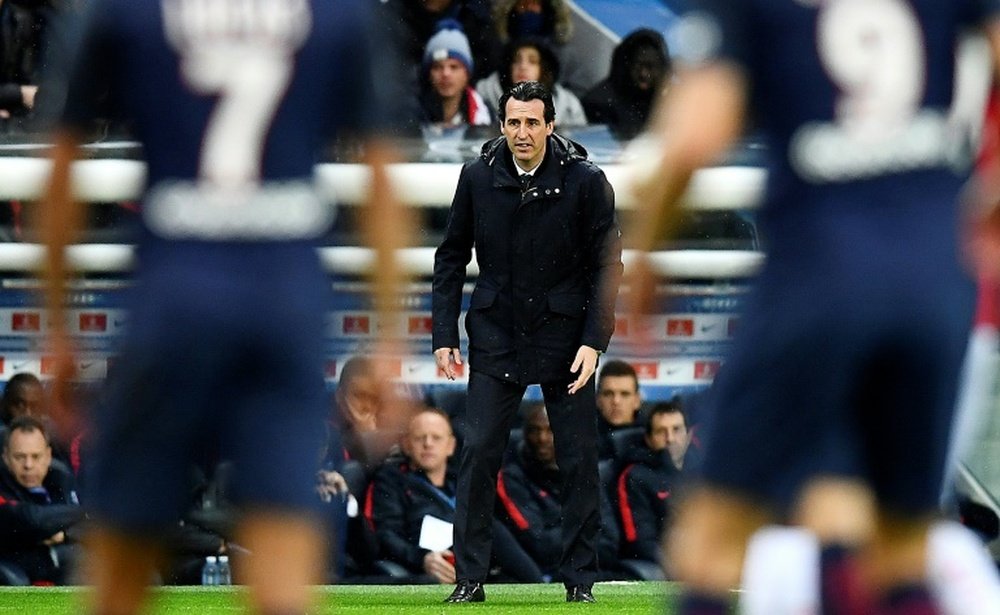 PSG coach Emery had his players train penalties before the match against Barcelona. AFP