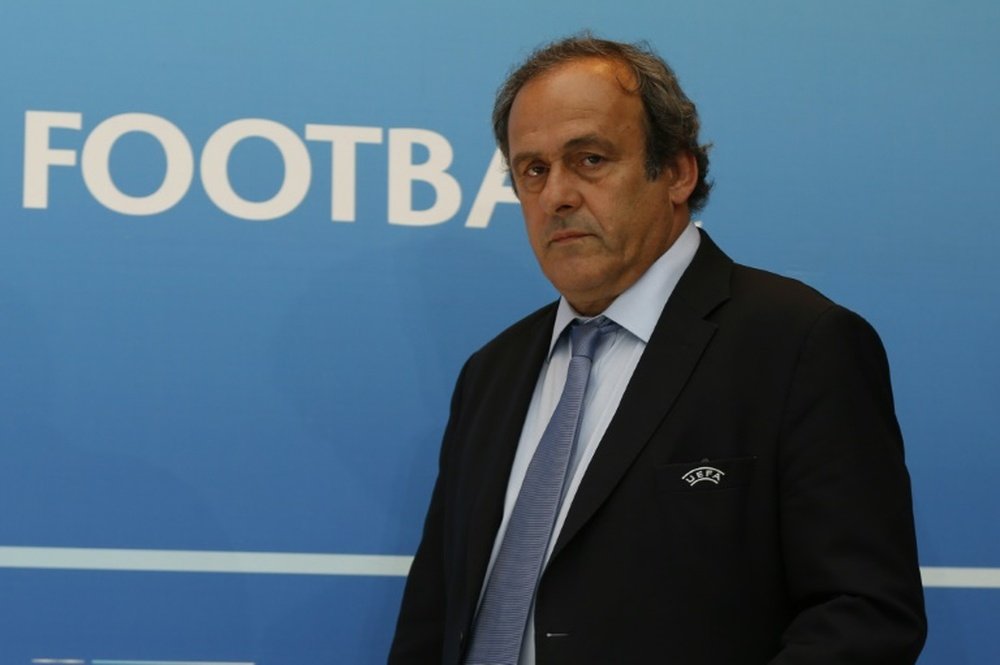 Le président déchu de lUEFA Michel Platini, lors du tirage au sort de lEuropa League, le 28 août 2015 à Monaco