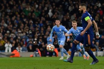 Benzema scored twice against City in the first leg of the UCL semi-final. AFP