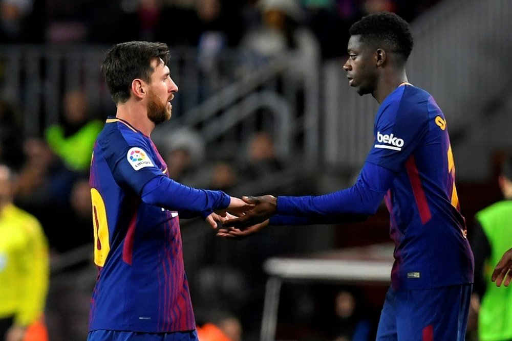 Créer un connexion avec Messi, la meilleure opportunité pour Dembele. AFP