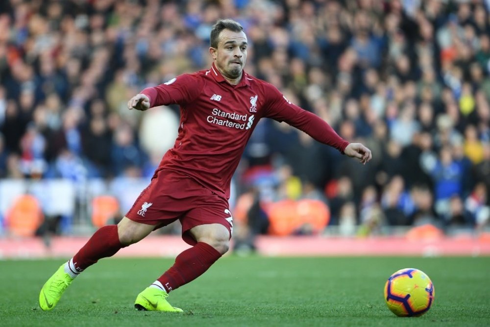 Shaqiri scored Liverpool's second in the second half. AFP