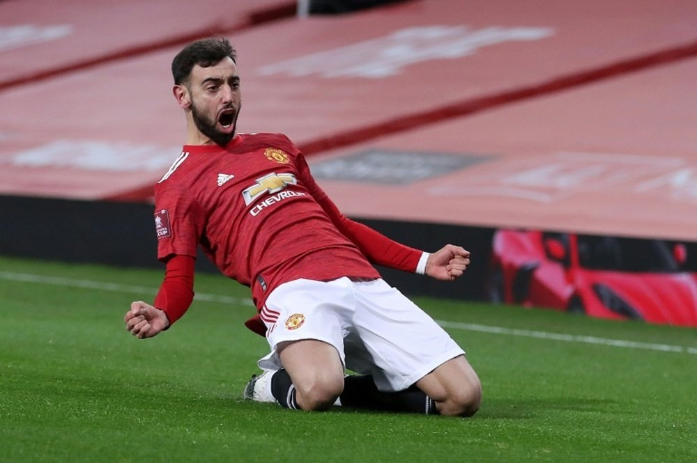 Bruno Fernandes scored from a free-kick against Liverpool. AFP