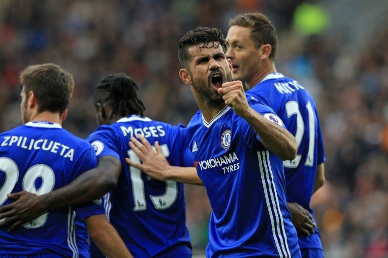 Costa celebrates scoring against Hull City. AFP