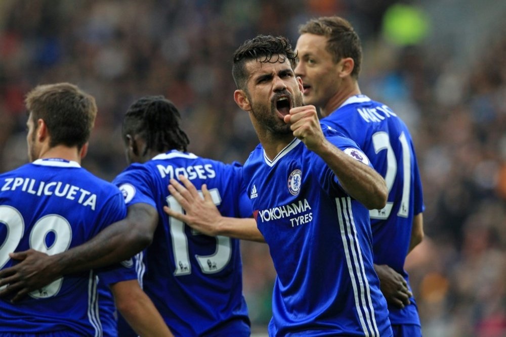 Costa celebrates scoring against Hull City. AFP