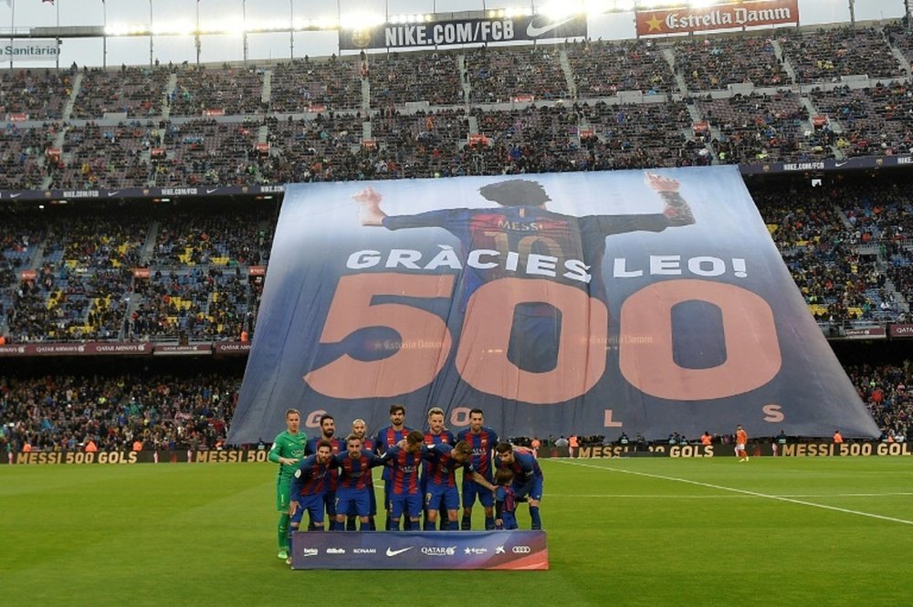 Em causa, os 500 gols do jogador pelo 'Barça'. AFP
