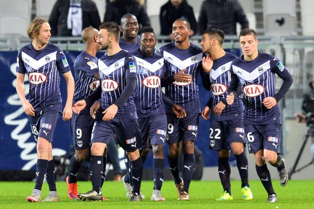 La joie des joueurs de Bordeaux après leur 2e but contre Lorient (csc) en Coupe de la Ligue, le 12 janvier 2016 au Matmut Atlantique