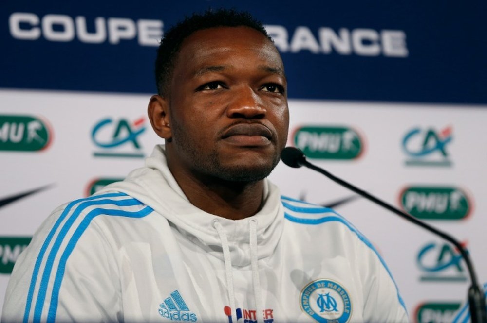 Le gardien de Marseille Steve Mandanda en conférence de presse. AFP