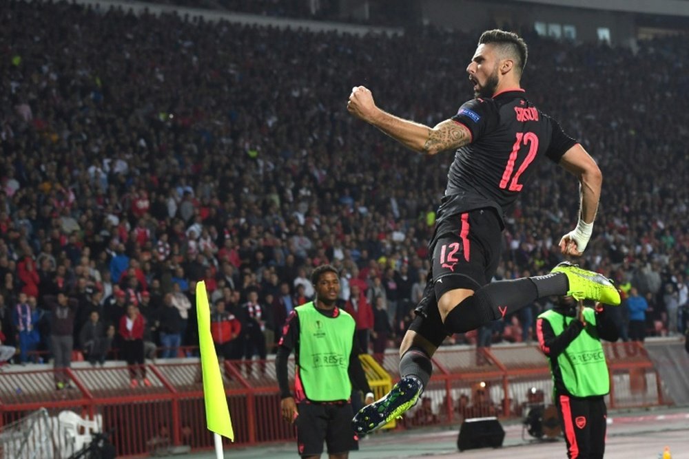 Olivier Giroud auteur d'un but spectaculaire avec Arsenal contre l'Etoile Rouge. AFP