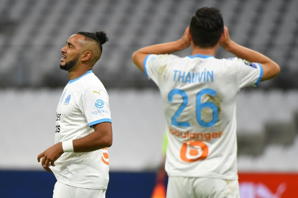 Le groupe de l'Olympique de Marseille face à l'Olympiakos. AFP