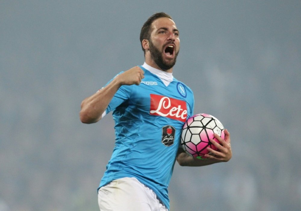 Higuain celebrates scoring for Napoli. AFP