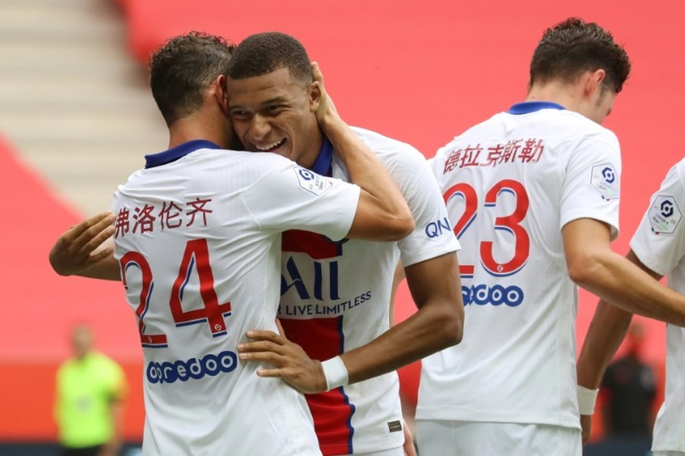 Kylian Mbappé marcou um dos três gols do PSG. AFP