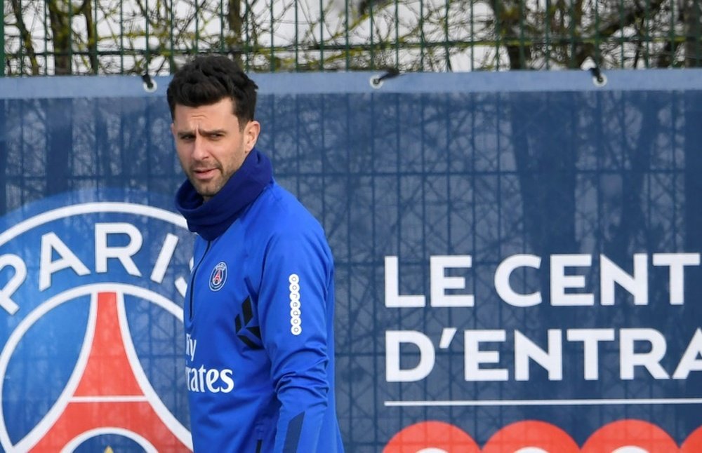 Thiago Motta lors d'une séance du PSG, le 9 février 2018 à Saint-Germain-en-Laye. AFP