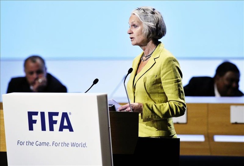 La directora del Centro Nobel de la Paz, Bente Erichsen, cuando se anunció el acuerdo con la FIFA en 2012. EFE/Archivo