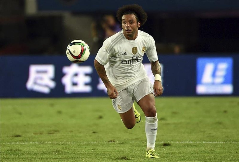 El defensa brasileño del Real Madrid, Marcelo Vieira durante el partido amistoso ante el Inter de Milán disputado en Guangzhou, China, este lunes. EFE