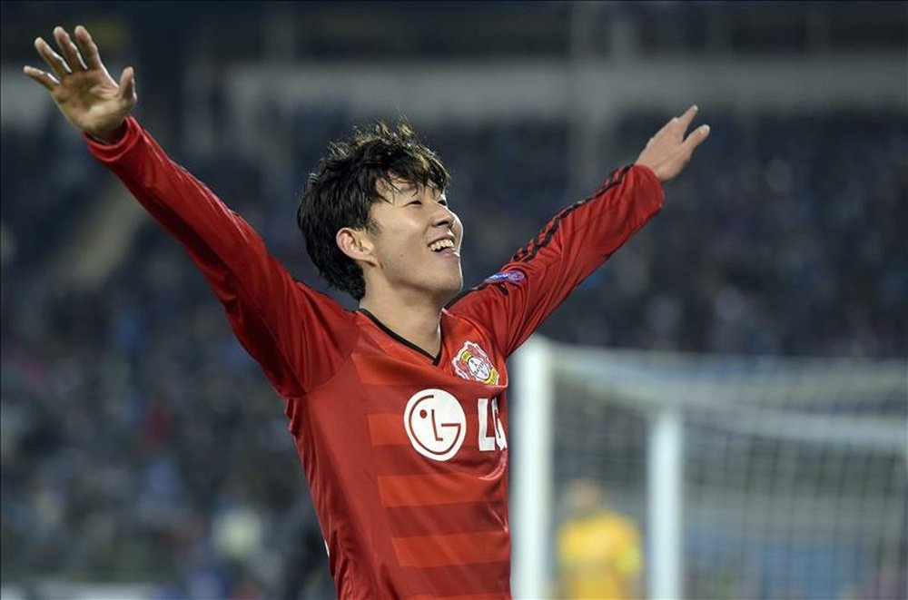 El jugador Son Heung-Min celebraba un gol conseguido con su anterior equipo, el Bayer Leverkusen. EFE/Archivo
