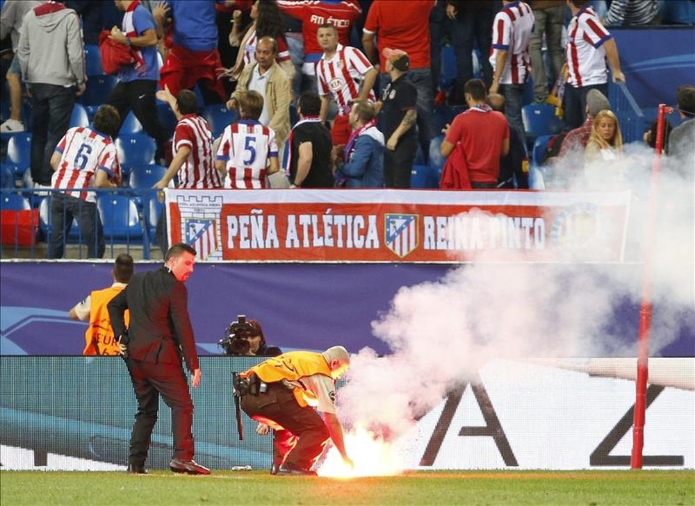 Supporters threw fireworks during the Portuguese champions win over Atletico Madrid. Twitter