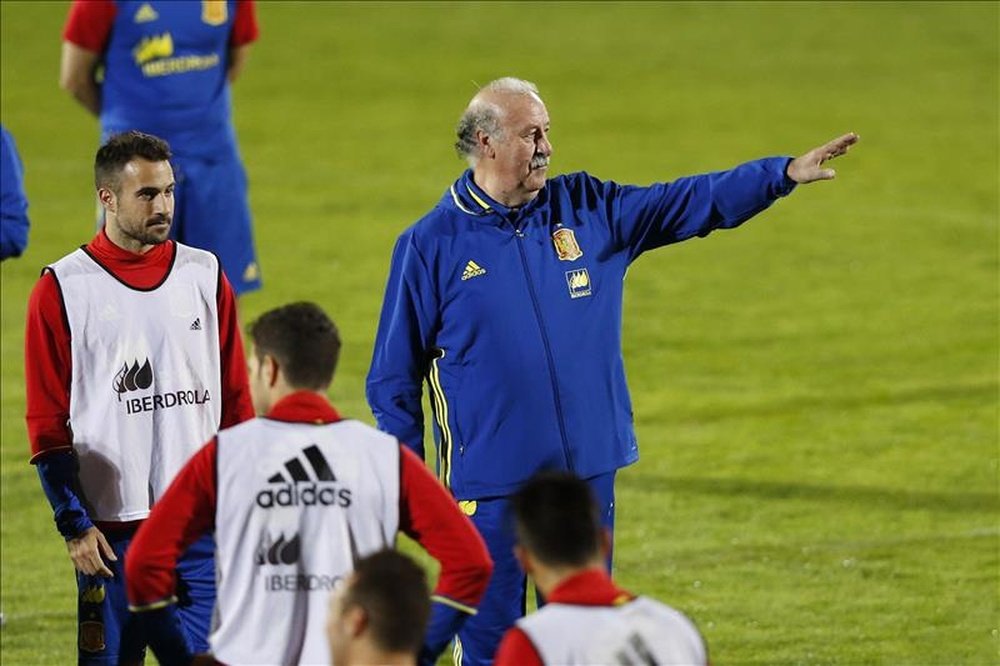 El técnico de la selección española de futbol, Vicente del Bosque, durante un entrenamiento del  combinado español. EFE