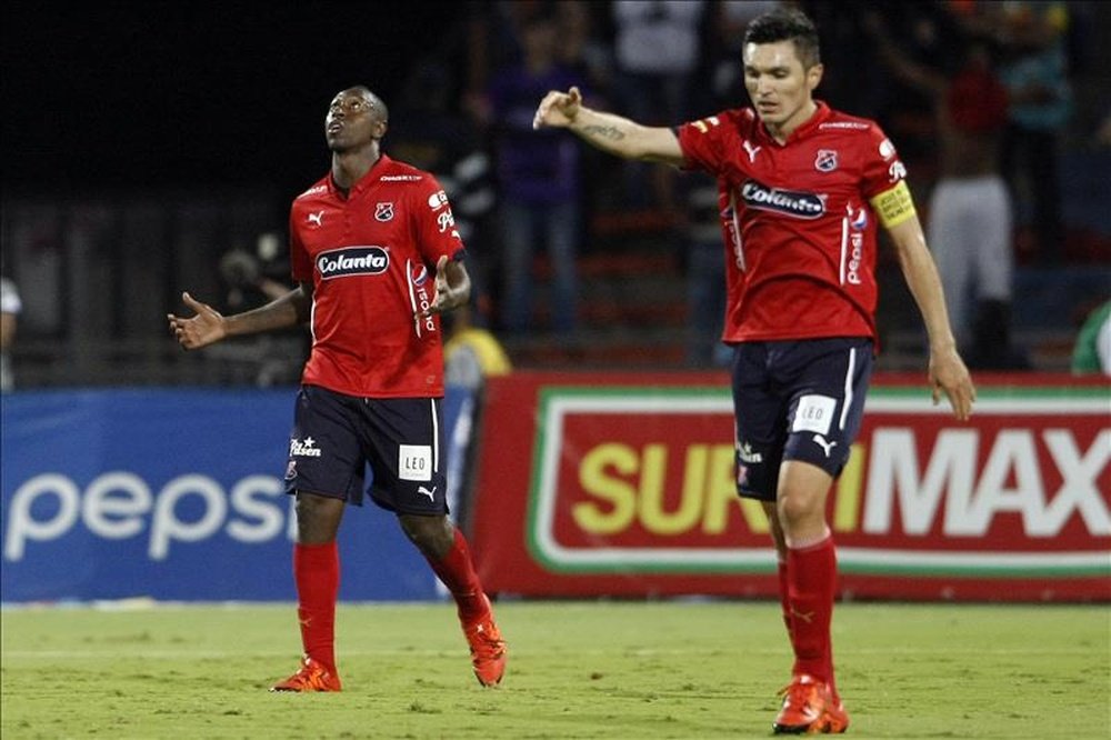 Caicedo anotó uno de los dos tantos de Independiente Medellín sobre Deportivo Pasto. EFE