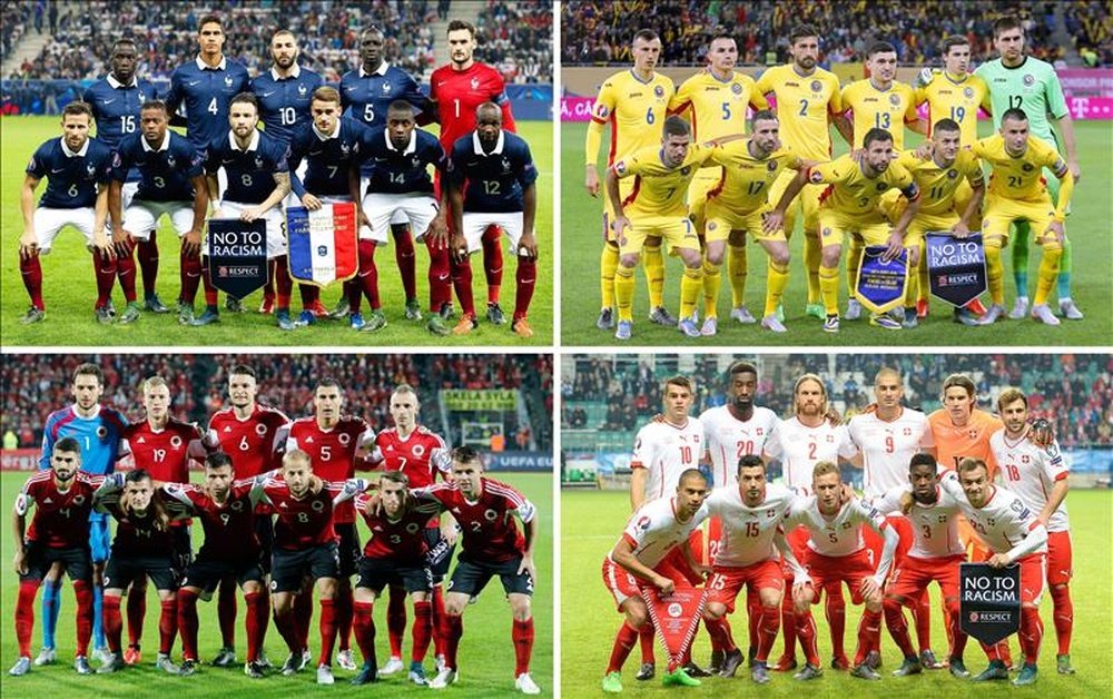 Las selecciones de Francia, Rumanía, Albania y Suiza. EFE/Archivo