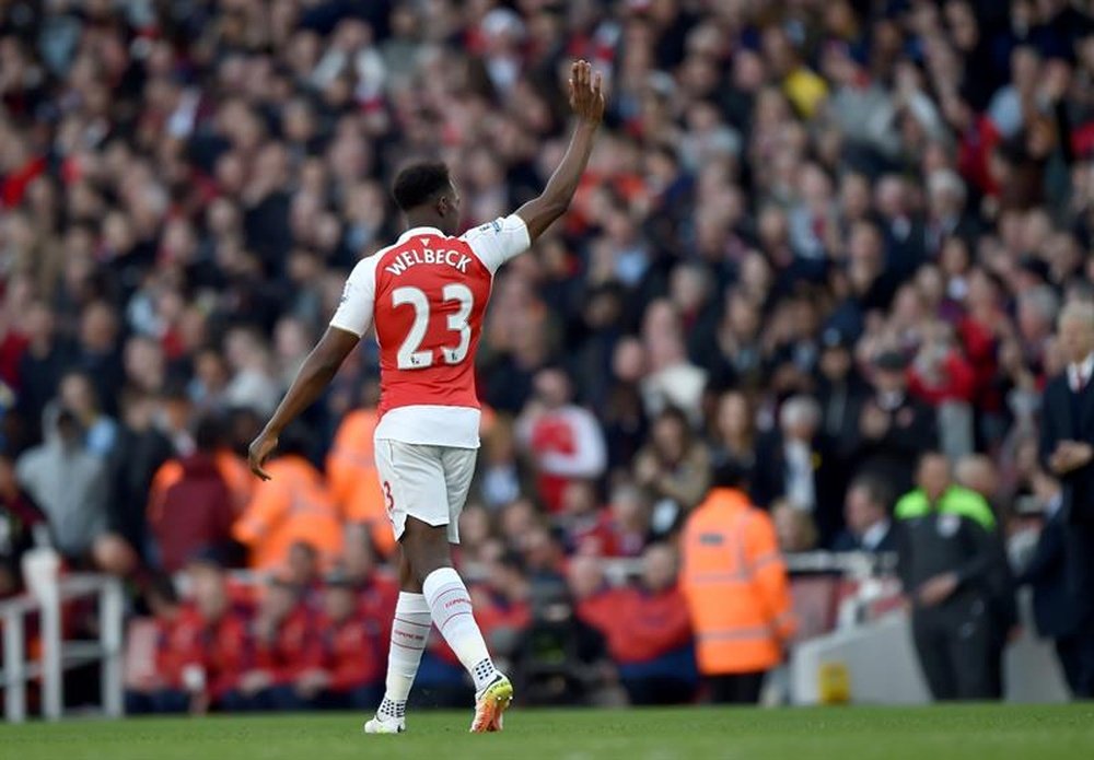 Arsenal's Danny Welbeck celebrates after scoring against Norwich City.  EFE/EPA