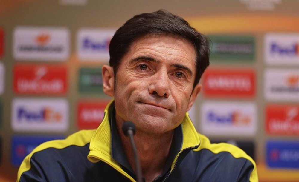 El entrenador del Villarreal, Marcelino García Toral, ofrece una rueda de prensa en el estadio de Anfield en Liverpool (Reino Unido). EFE