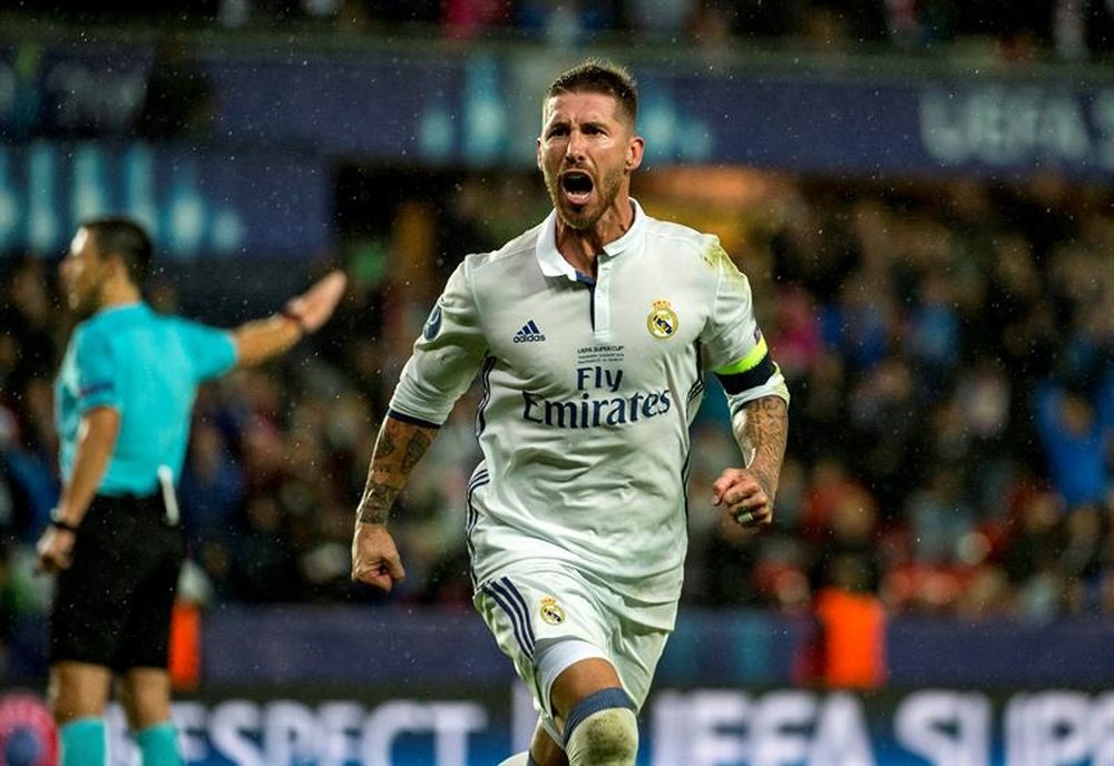 Ramos celebrates his equaliser in the third minute of injury-time. AFP