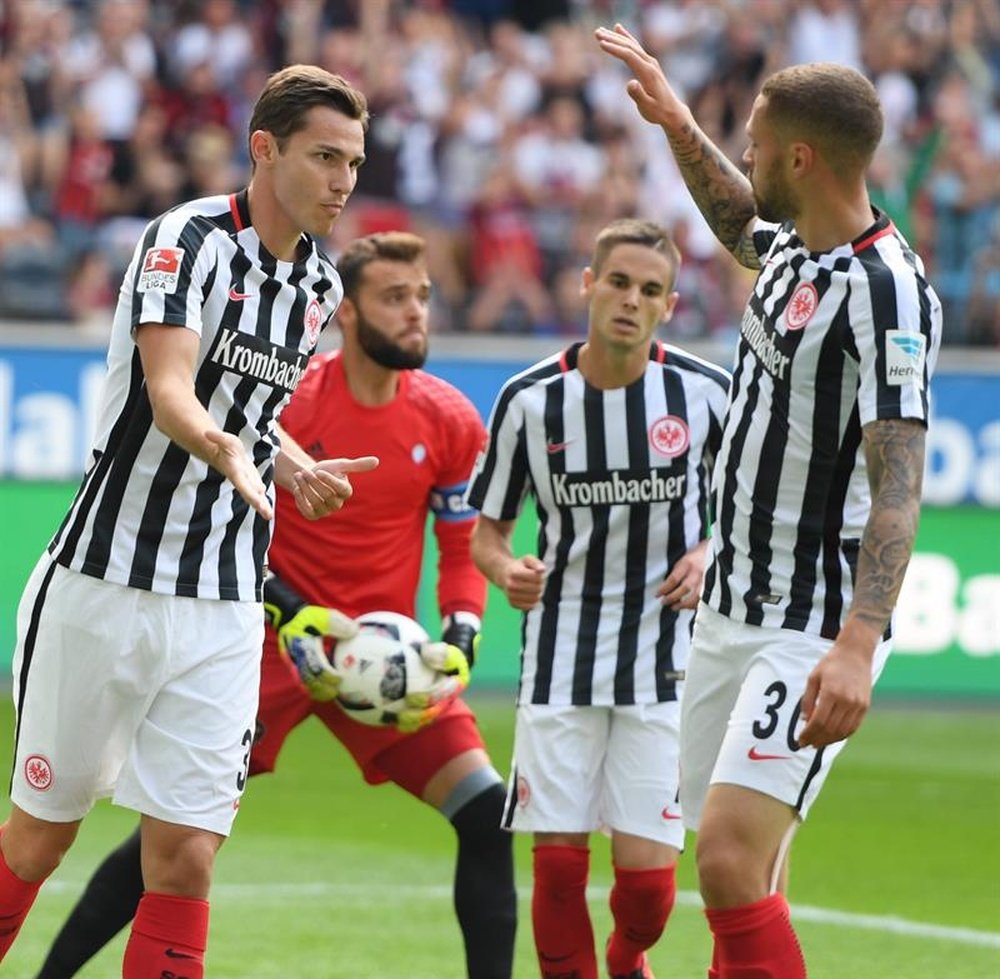 Imagen del partido disputado entre el Celta de Vigo y el Eintracht de Fráncfort, hoy. EFE