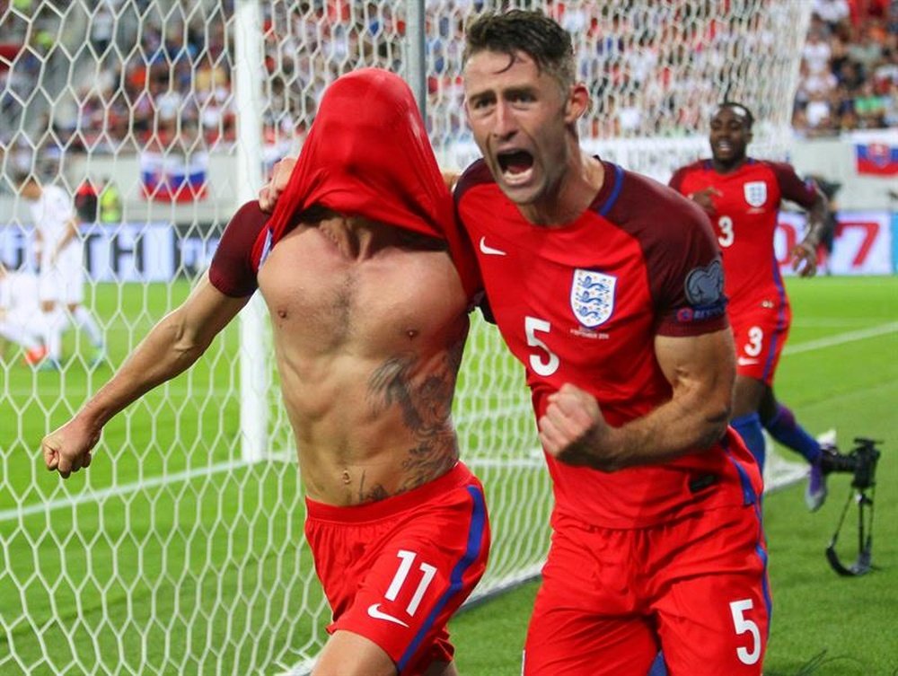 Adam Lallana (left) scored with the last kick of the match to give England a 1-0 win over Slovakia in Trnava on September 4, 2016