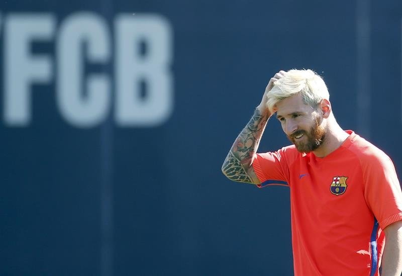La star du Barça Lionel Messi à l'entraînement. EFE