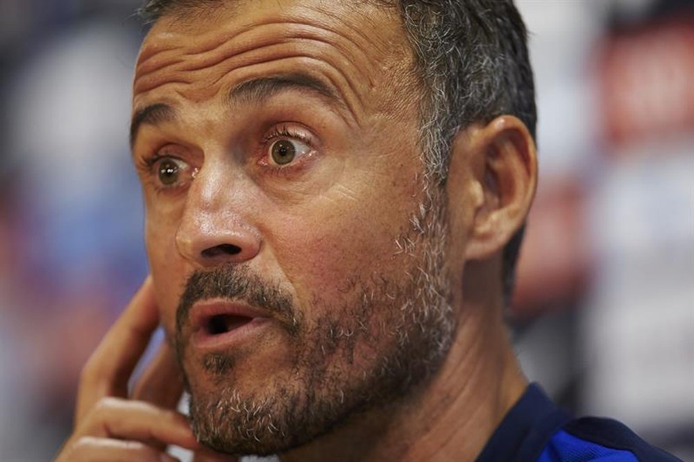 Luis Enrique Martínez, pendant la conférence de presse dans la cité sportive Joan Gamper. EFE