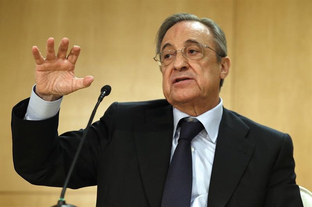 El presidente del Real Madrid, Florentino Pérez, durante su intervención. EFE