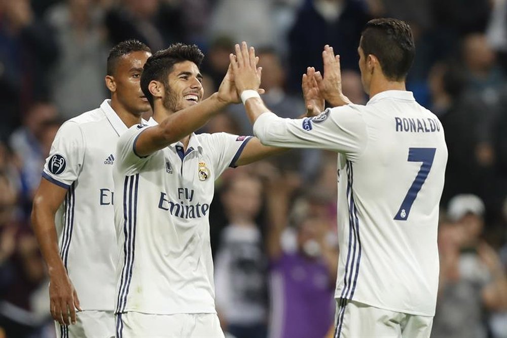 Ronaldo celebrates his team-mate's goal. AFP