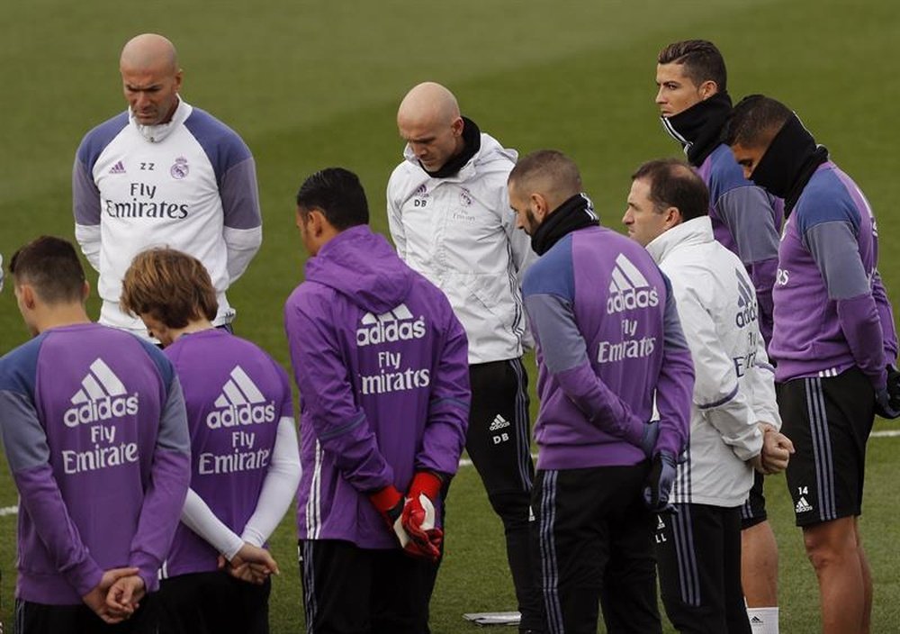 L'effectif du Real Madrid à l'entraînement. AFP
