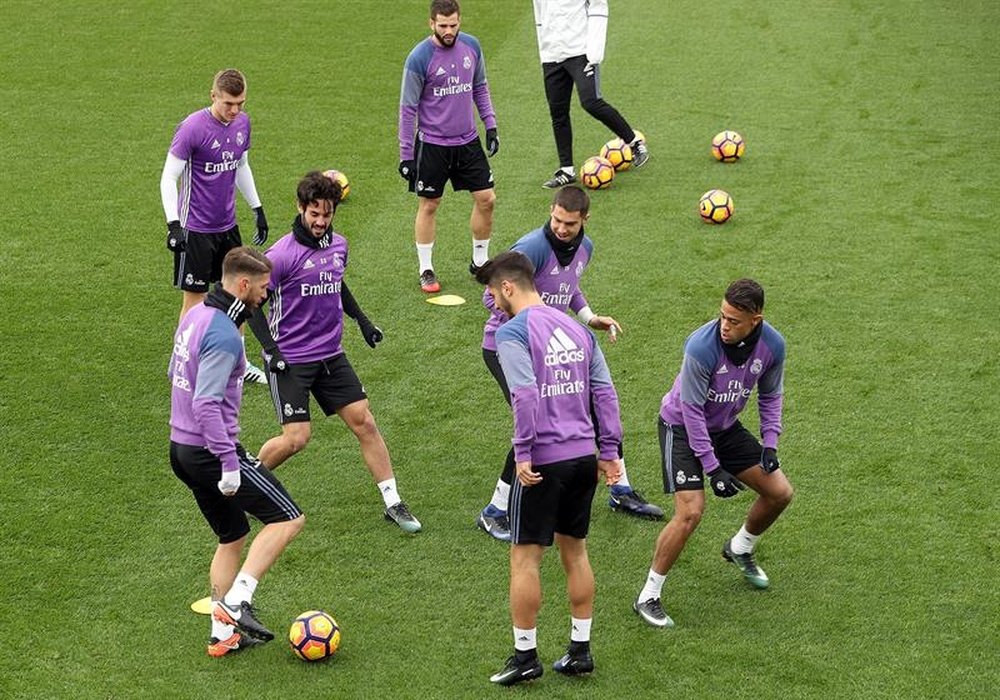 Les joueurs du Real Madrid pendant un entraînement à Madrid. AFP