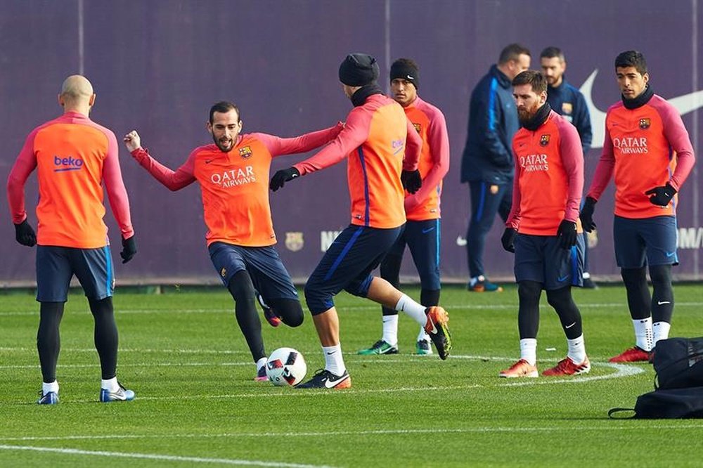 Barcelona players in the training. AFP