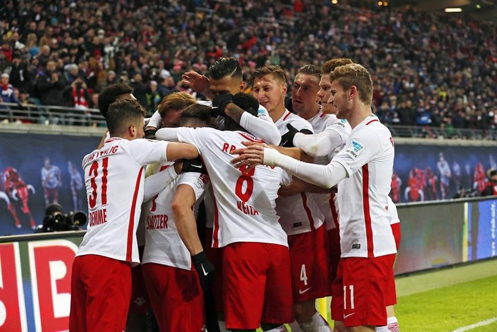 RB Leipzig bateu o Hertha por quatro bolas a uma. EFE/EPA