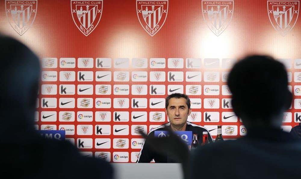 Le technicien de l'Athletic, Ernesto Valverde, lors de la conférence de presse. EFE