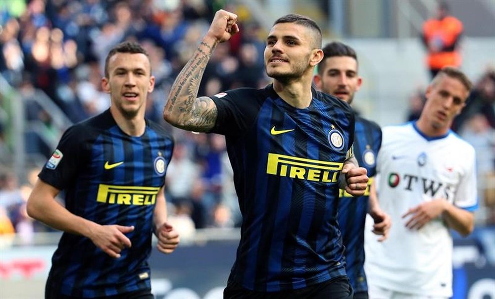 L'attaquant argentin de l'Inter Milan Mauro Icardi célèbre un but contre Atalanta. EFE/EPA