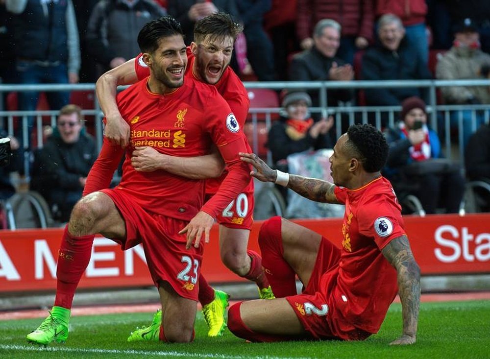 Emre Can celebrates a goal against Burnley at Anfield last season. AFP