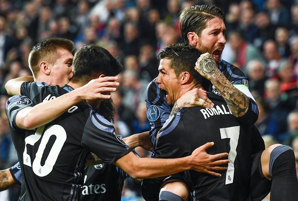 Cristiano Ronaldo et ses coéquipiers célèbrent la victoire de Ligue des champions contre Bayern. AFP
