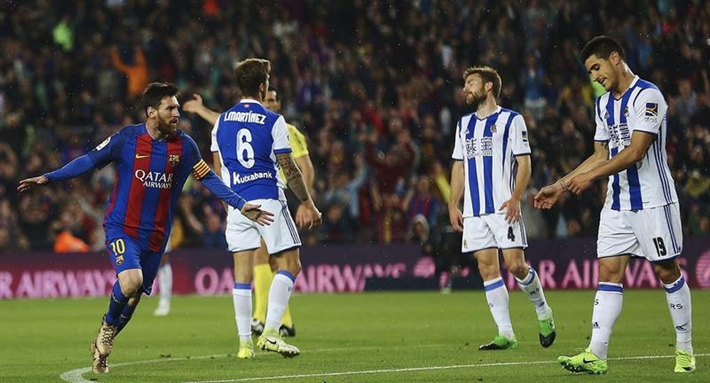 Messi scored a double and was among few things salvageable against Real Sociedad. EFE