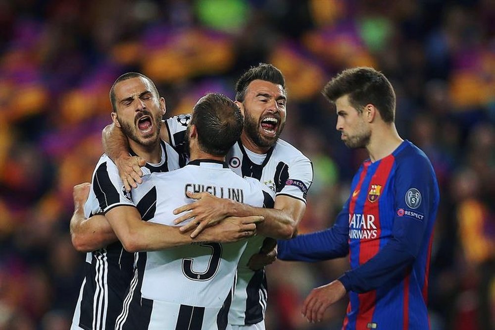 Les joueurs de la Juventus célèbrent la victoire en Ligue des champions. EFE