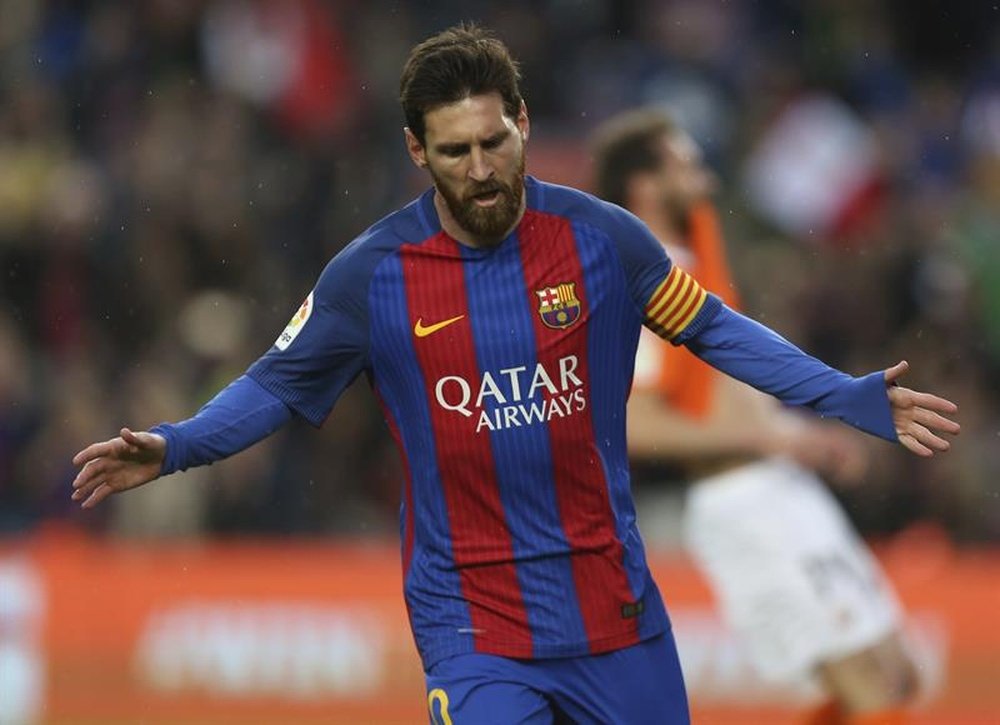 Leo Messi lors de la 34ème journée de Liga au Camp Nou. EFE