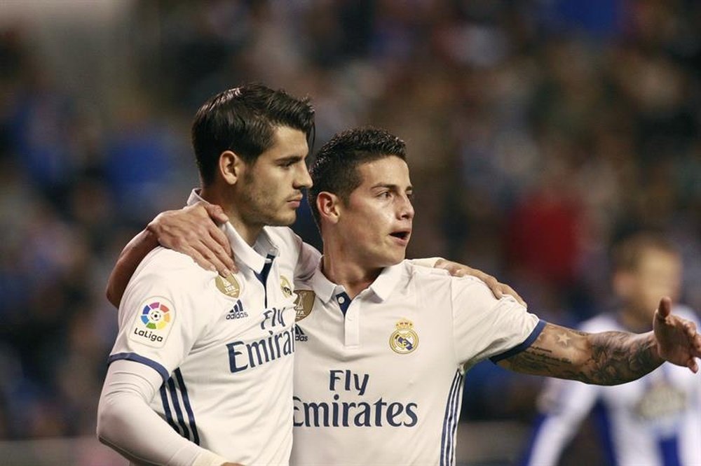 James y Morata podrían vivir su último partido en el Bernabéu. EFE