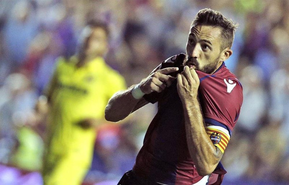 Morales celebra el gol del triunfo del Levante ante el Villarreal en la Jornada 1. LaLiga