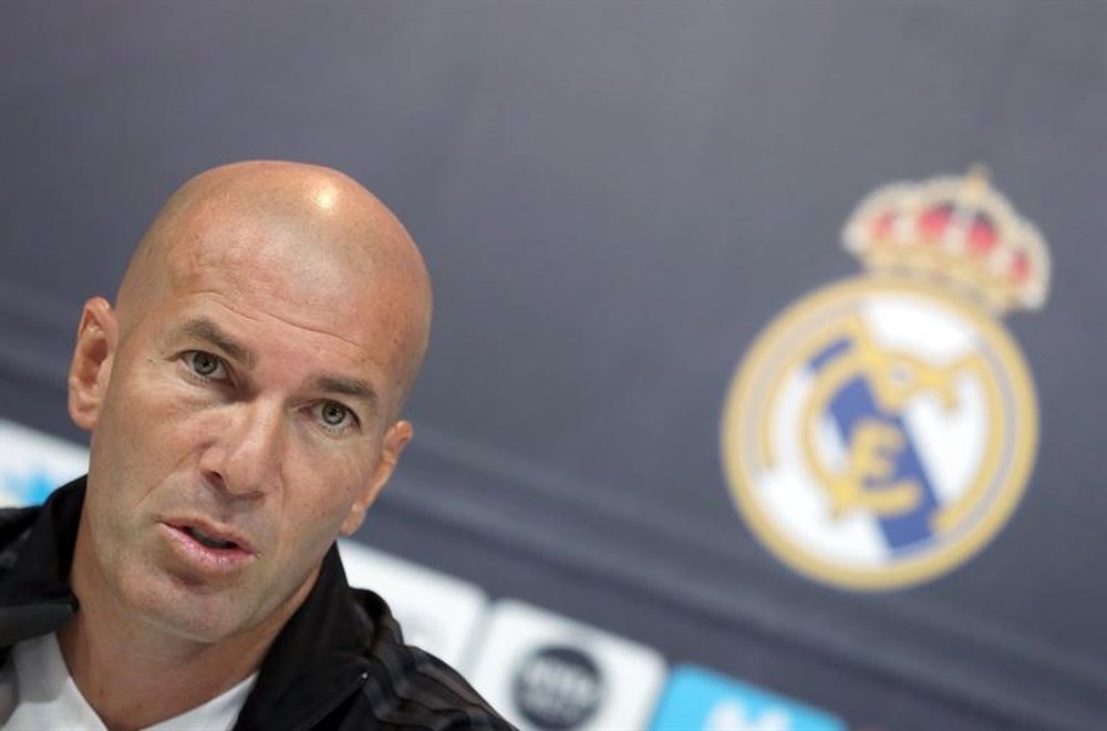O técnico francês do Real Madrid, Zinedine Zidane, durante a coletiva de imprensa. EFE