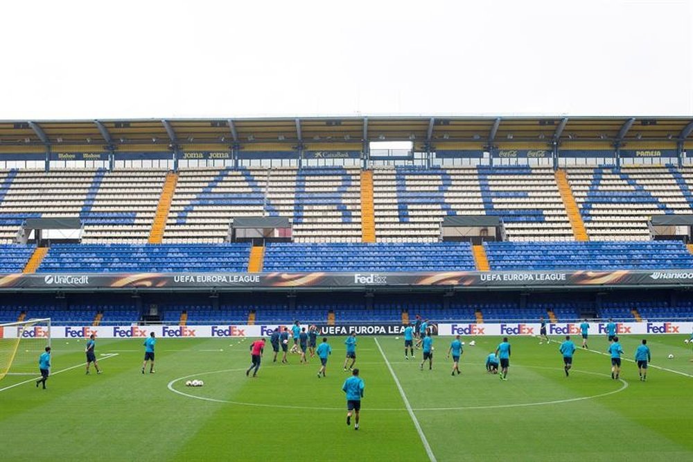 Les joueurs de Villarreal, à l'entraînement au stade de La Ceramica. EFE