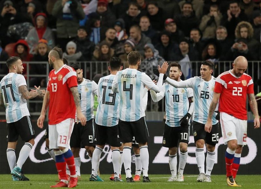 Aguero scored the winner against Russia. AFP