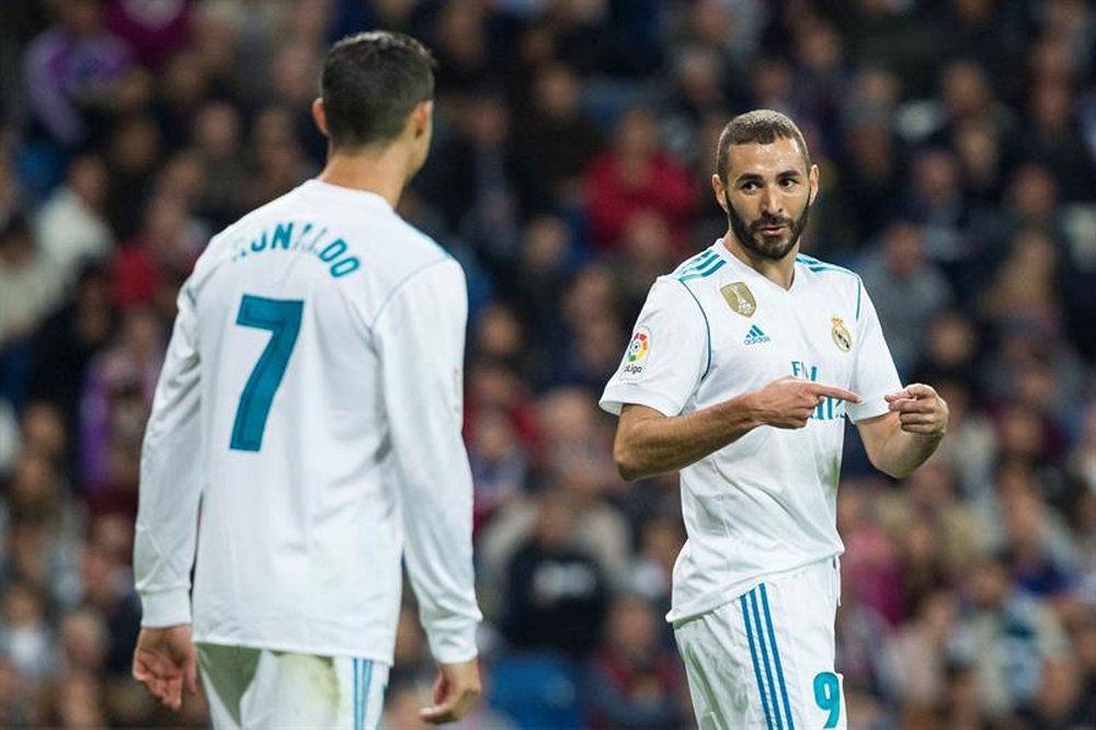 La dupla formada por Cristiano y Benzema sólo suma dos tantos en Liga. EFE/Archivo